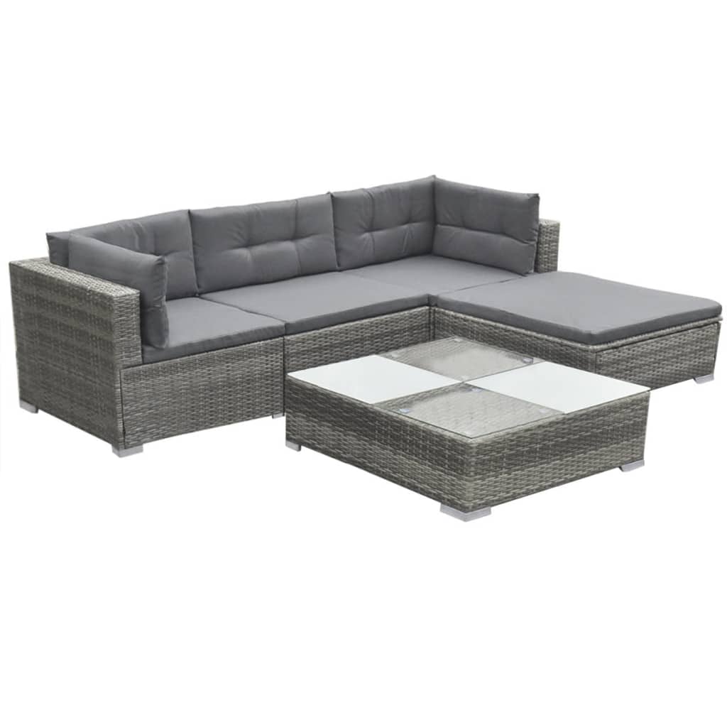 5-delige Loungeset met kussens poly rattan grijs is nu te koop bij PeponiXL, paradijselijk wonen!