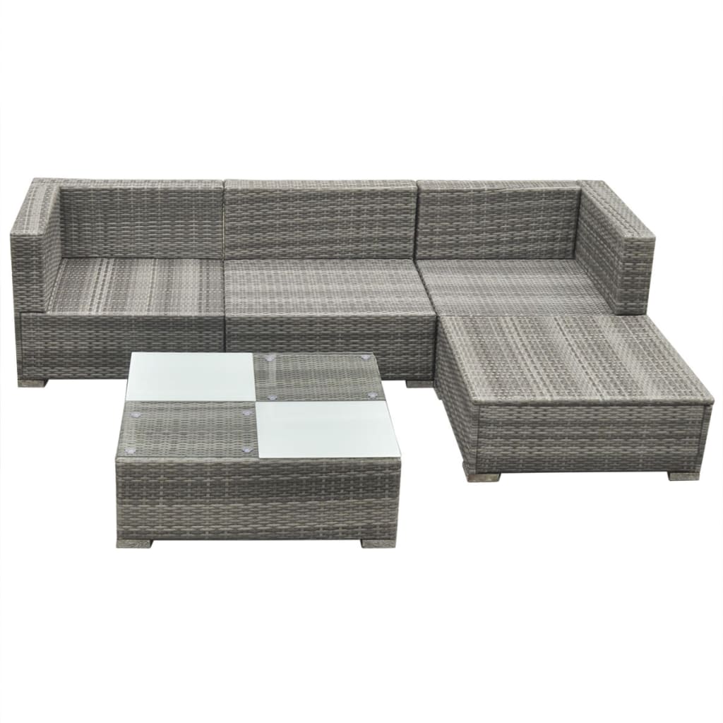 5-delige Loungeset met kussens poly rattan grijs is nu te koop bij PeponiXL, paradijselijk wonen!