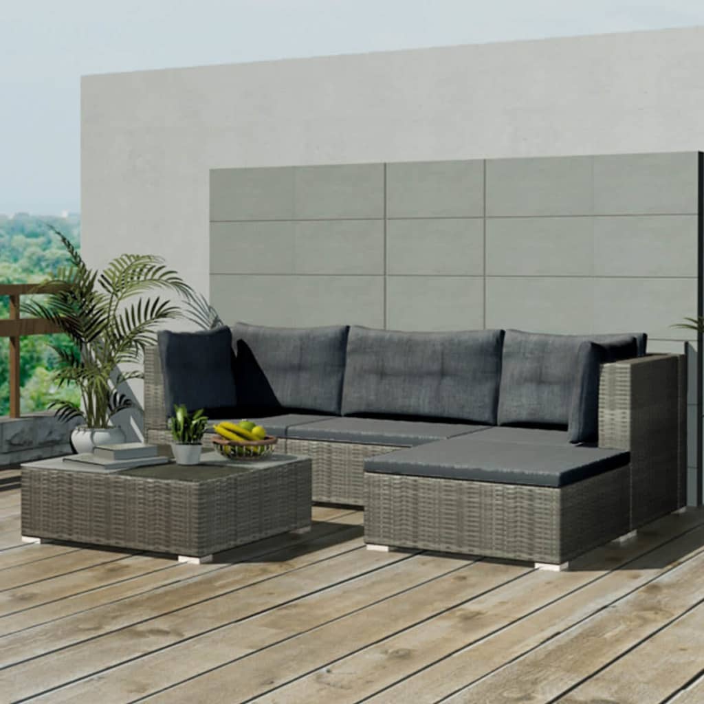 5-delige Loungeset met kussens poly rattan grijs is nu te koop bij PeponiXL, paradijselijk wonen!