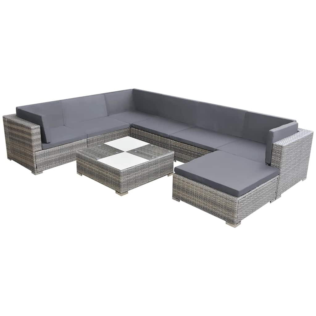 8-delige Loungeset met kussens poly rattan grijs is nu te koop bij PeponiXL, paradijselijk wonen!