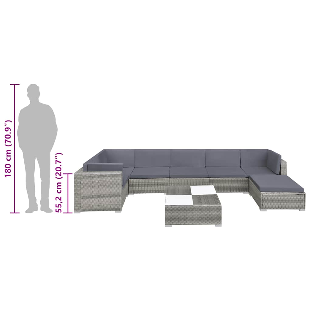 8-delige Loungeset met kussens poly rattan grijs is nu te koop bij PeponiXL, paradijselijk wonen!