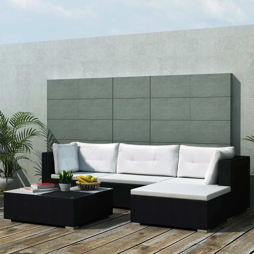 5-delige Loungeset met kussens poly rattan zwart is nu te koop bij PeponiXL, paradijselijk wonen!