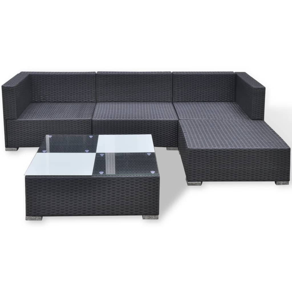 5-delige Loungeset met kussens poly rattan zwart is nu te koop bij PeponiXL, paradijselijk wonen!