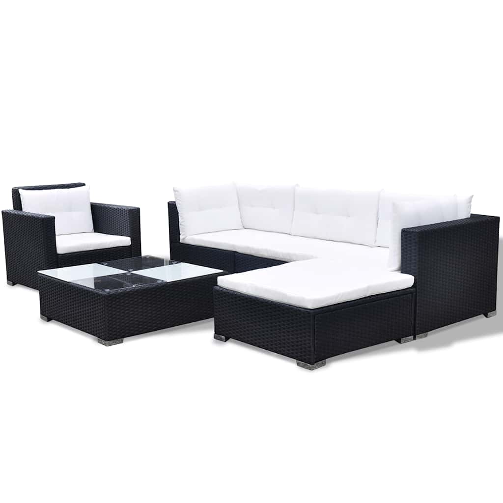 6-delige Loungeset met kussens poly rattan zwart is nu te koop bij PeponiXL, paradijselijk wonen!