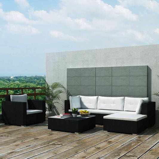 6-delige Loungeset met kussens poly rattan zwart is nu te koop bij PeponiXL, paradijselijk wonen!