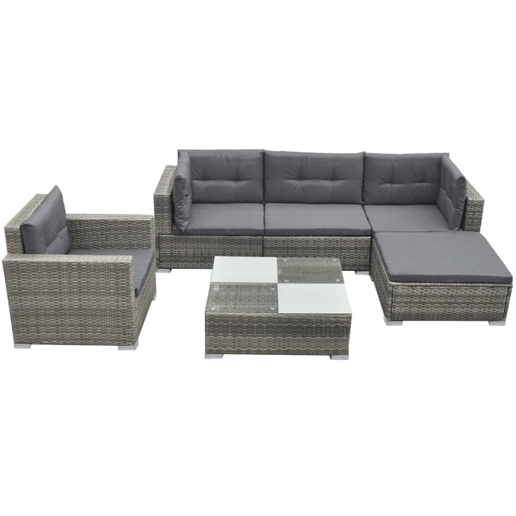 6-delige Loungeset met kussens poly rattan grijs is nu te koop bij PeponiXL, paradijselijk wonen!