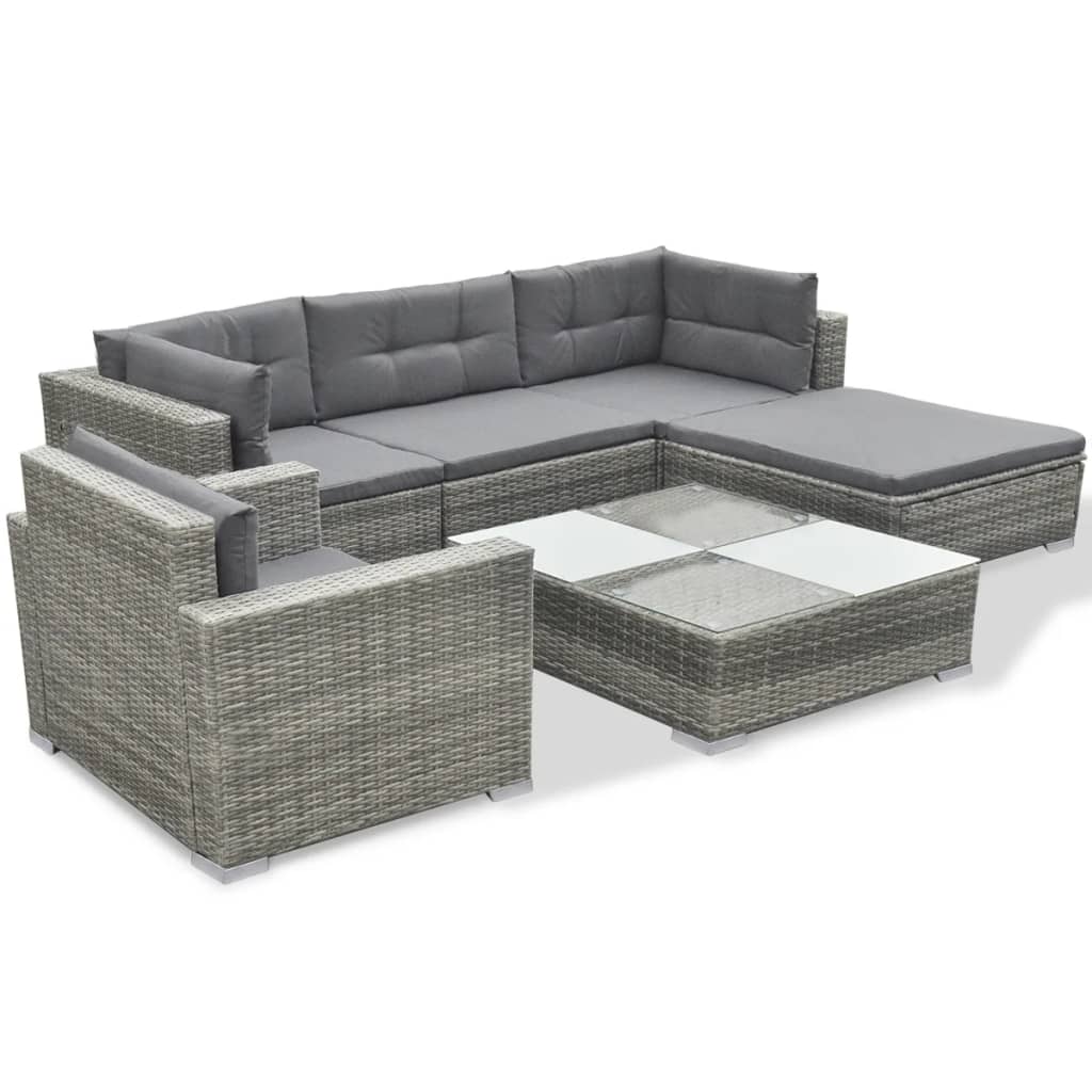 6-delige Loungeset met kussens poly rattan grijs is nu te koop bij PeponiXL, paradijselijk wonen!