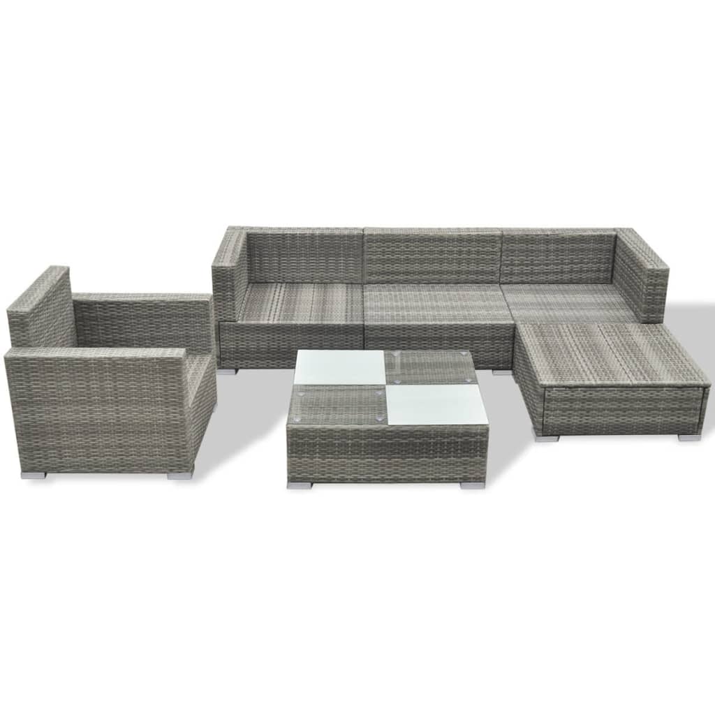 6-delige Loungeset met kussens poly rattan grijs is nu te koop bij PeponiXL, paradijselijk wonen!