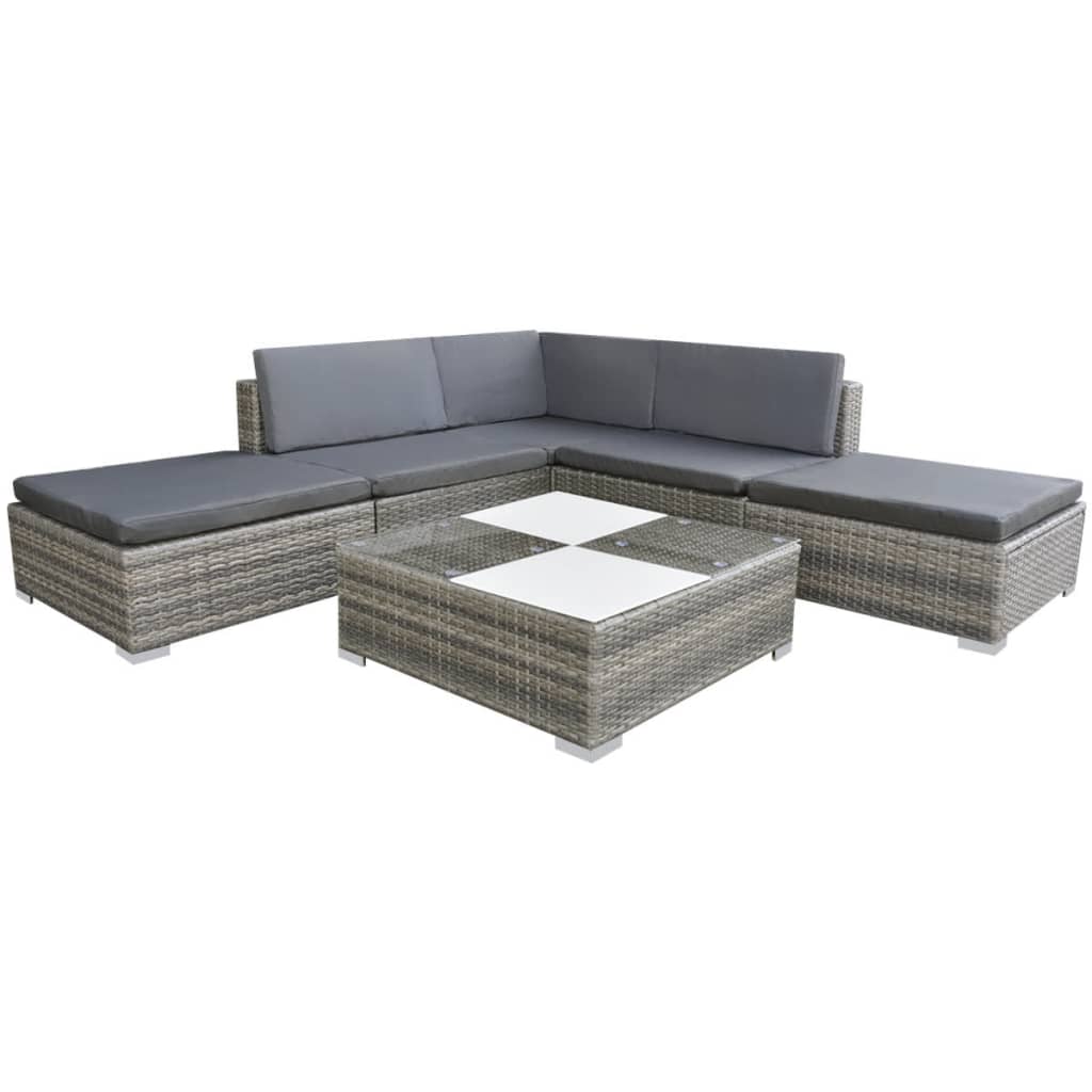 6-delige Loungeset met kussens poly rattan grijs is nu te koop bij PeponiXL, paradijselijk wonen!