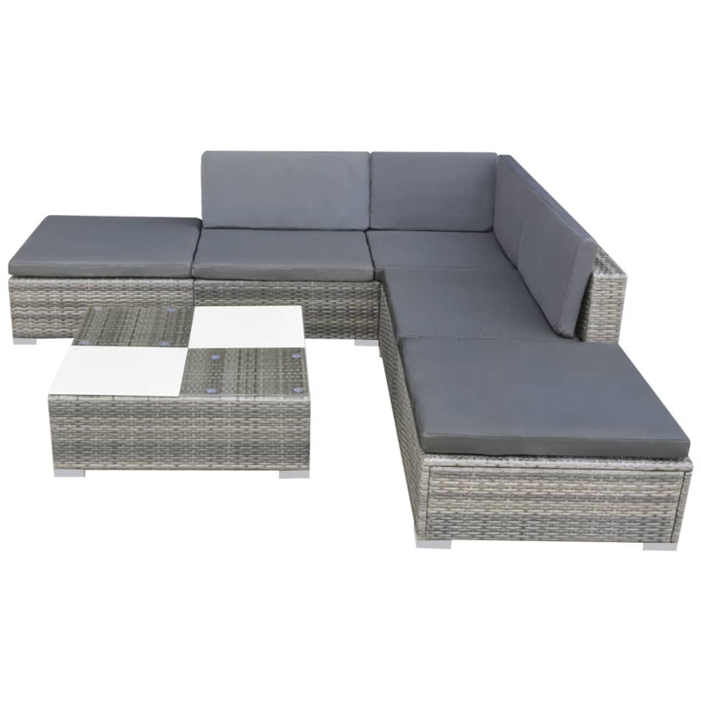 6-delige Loungeset met kussens poly rattan grijs is nu te koop bij PeponiXL, paradijselijk wonen!
