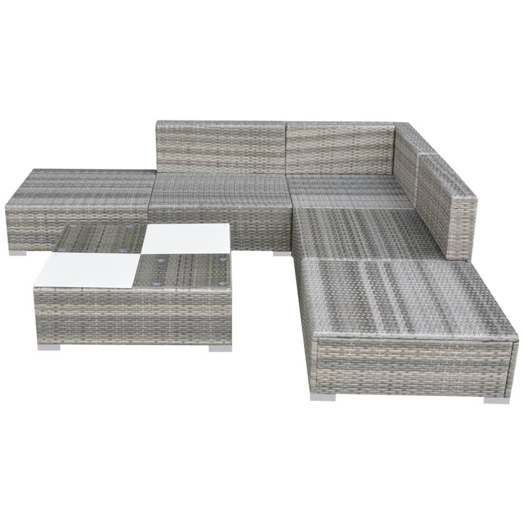 6-delige Loungeset met kussens poly rattan grijs is nu te koop bij PeponiXL, paradijselijk wonen!