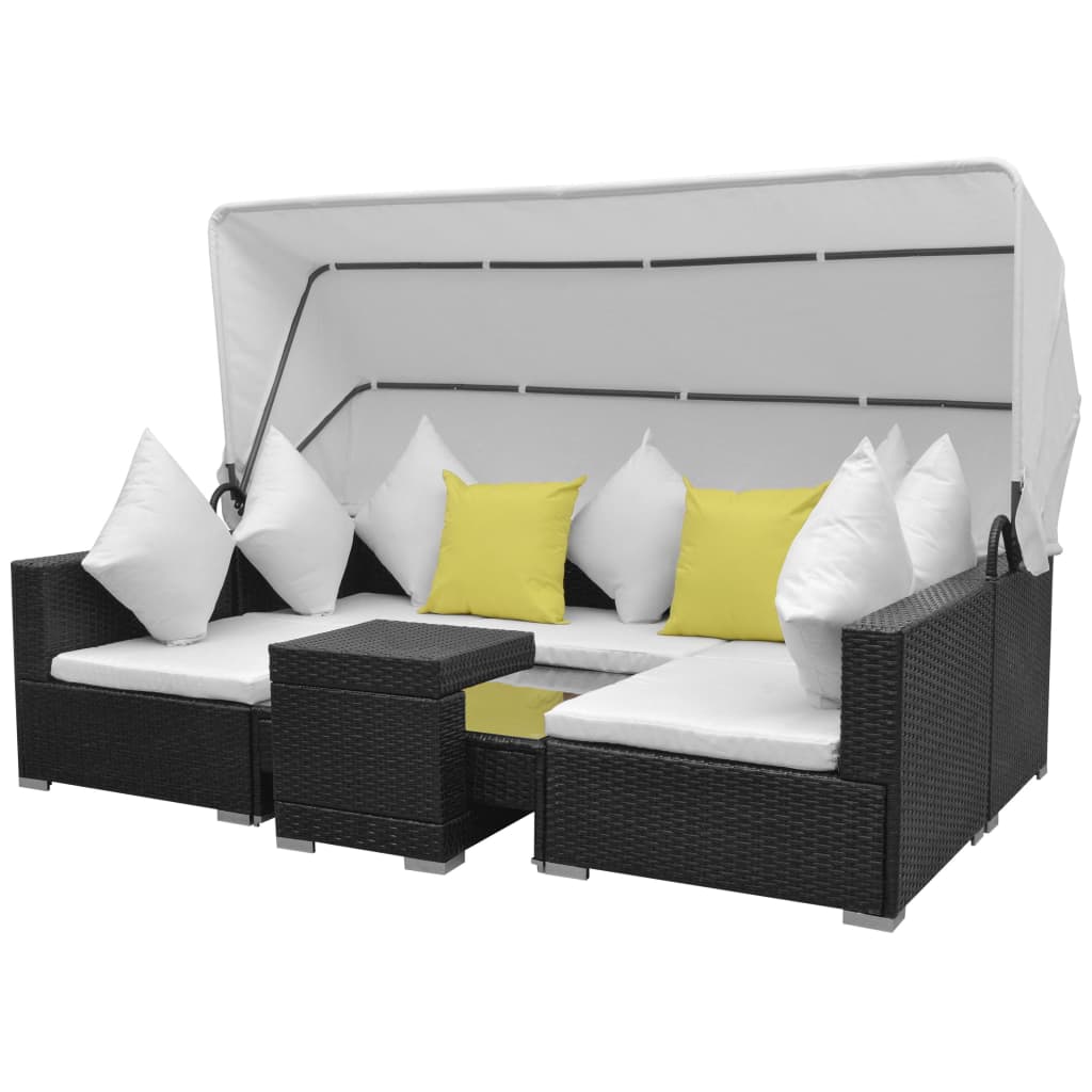7-delige Loungeset met luifel poly rattan zwart is nu te koop bij PeponiXL, paradijselijk wonen!