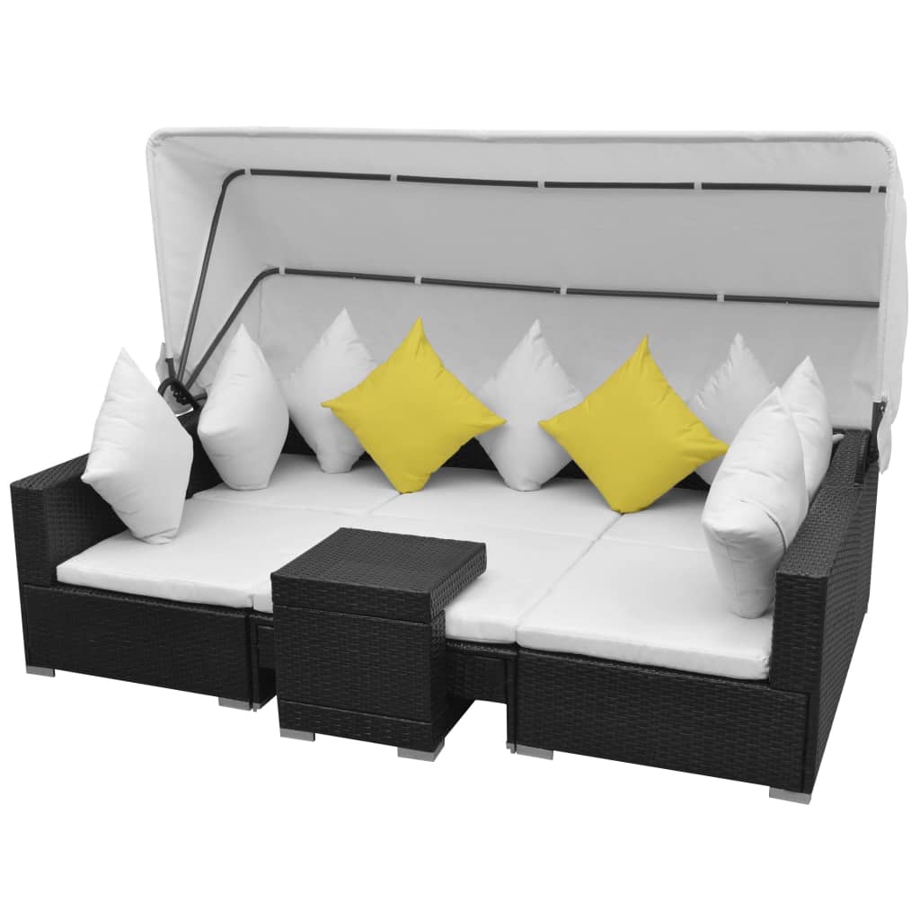 7-delige Loungeset met luifel poly rattan zwart is nu te koop bij PeponiXL, paradijselijk wonen!