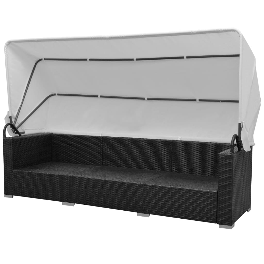 7-delige Loungeset met luifel poly rattan zwart is nu te koop bij PeponiXL, paradijselijk wonen!