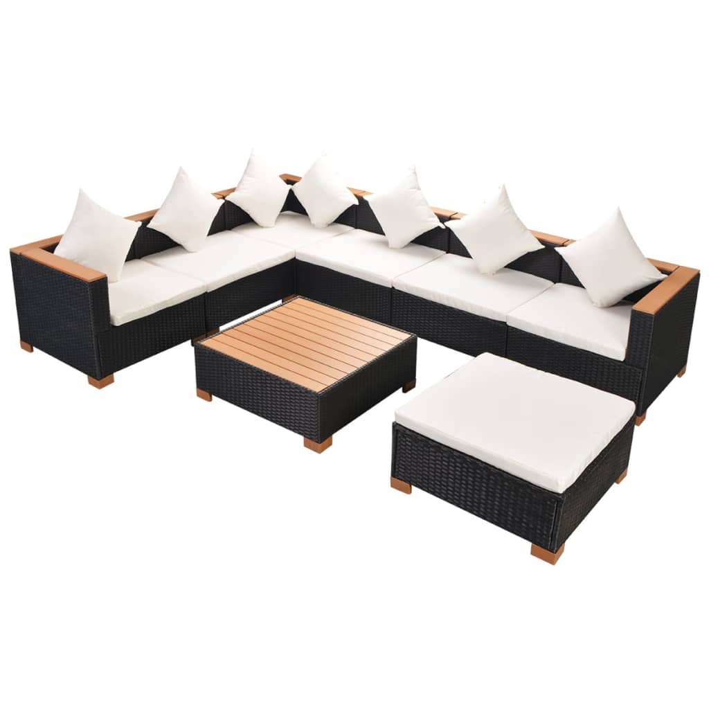 8-delige Loungeset met kussens poly rattan zwart is nu te koop bij PeponiXL, paradijselijk wonen!