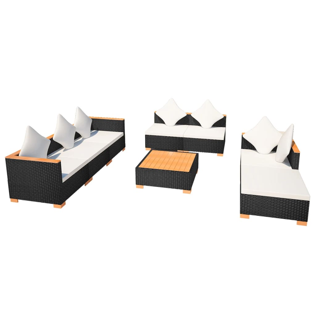 8-delige Loungeset met kussens poly rattan zwart is nu te koop bij PeponiXL, paradijselijk wonen!