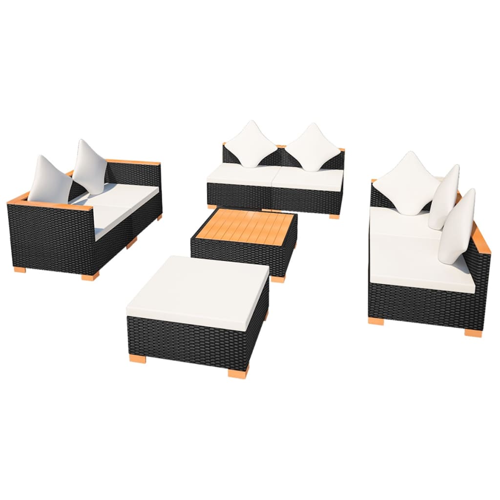 8-delige Loungeset met kussens poly rattan zwart is nu te koop bij PeponiXL, paradijselijk wonen!