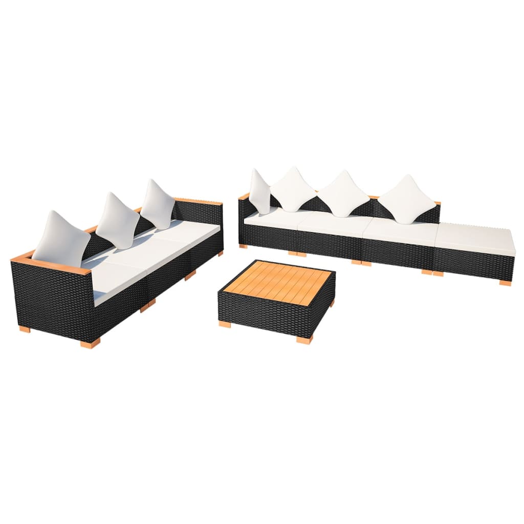8-delige Loungeset met kussens poly rattan zwart is nu te koop bij PeponiXL, paradijselijk wonen!