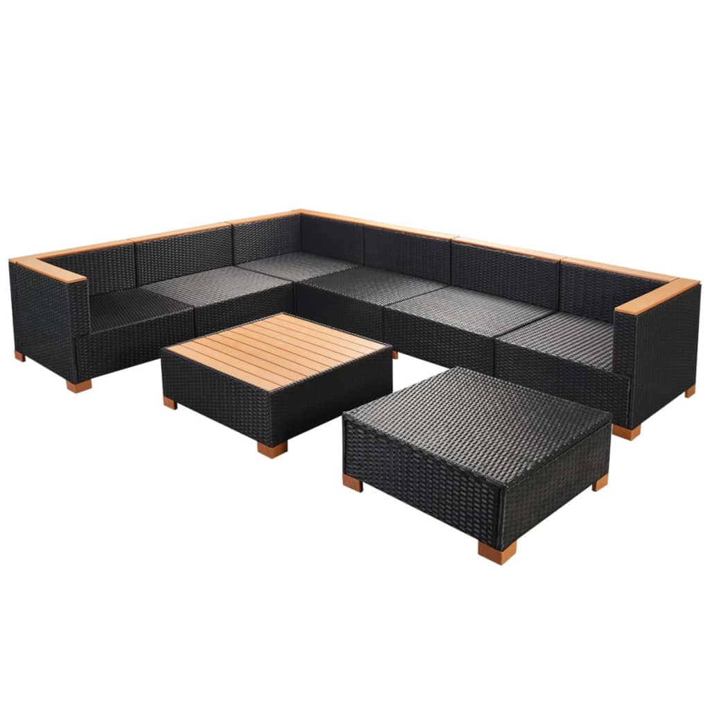 8-delige Loungeset met kussens poly rattan zwart is nu te koop bij PeponiXL, paradijselijk wonen!