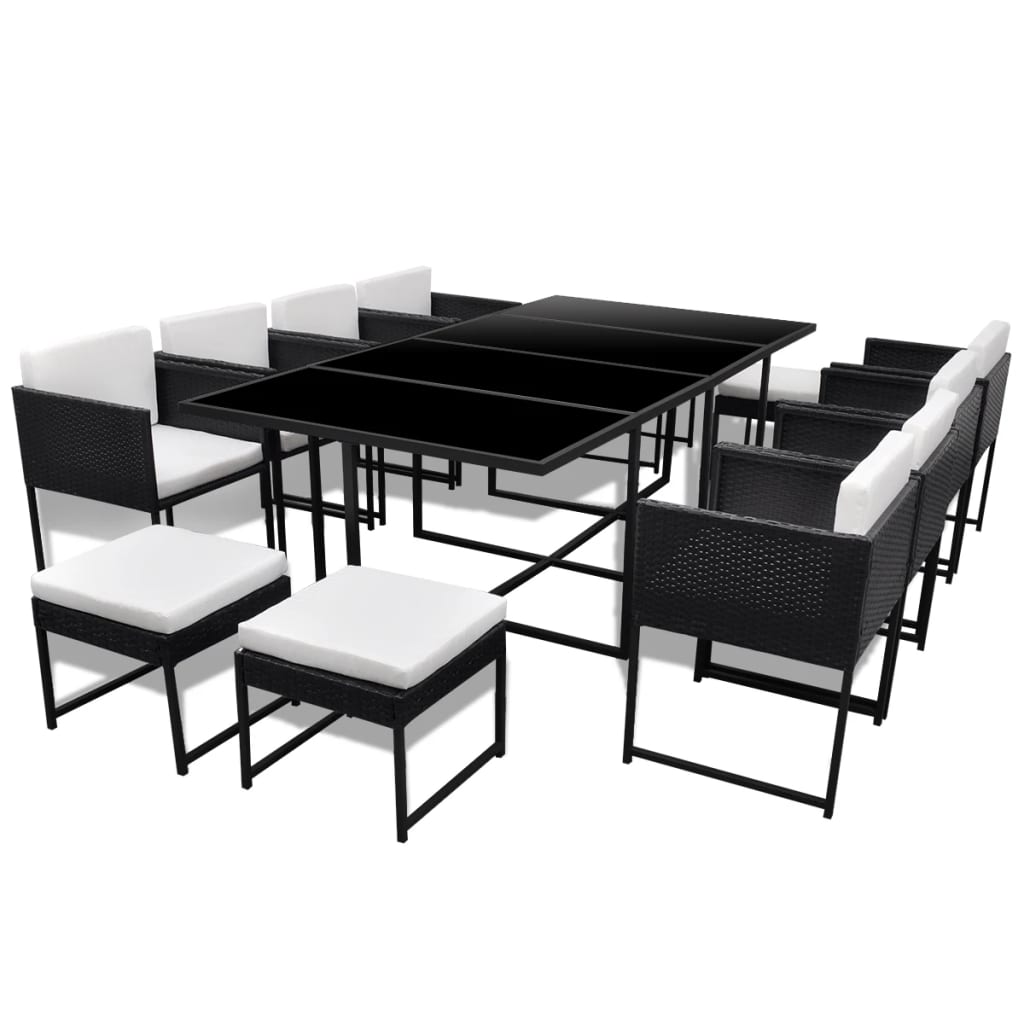 13-delige Tuinset met kussens poly rattan zwart is nu te koop bij PeponiXL, paradijselijk wonen!