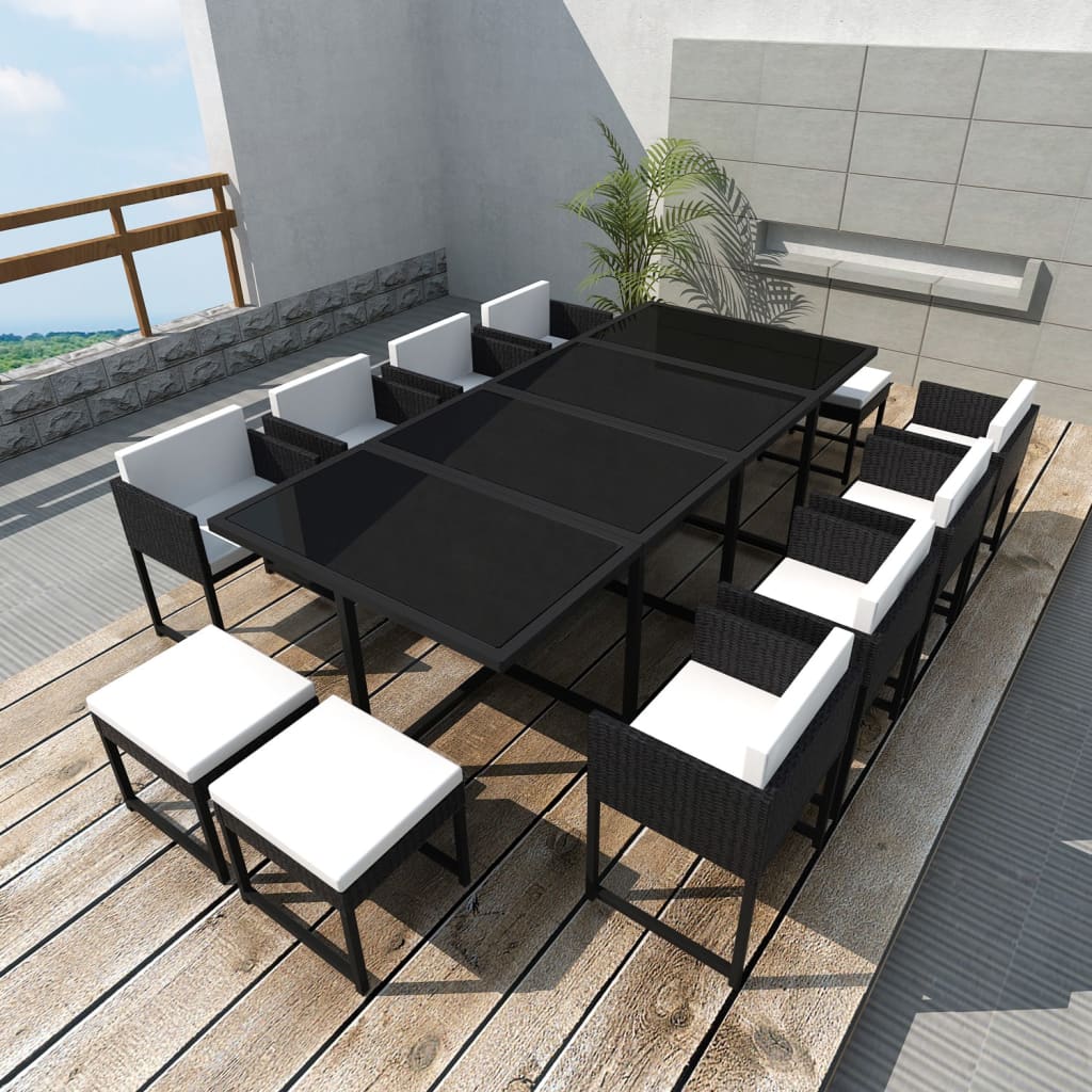 13-delige Tuinset met kussens poly rattan zwart is nu te koop bij PeponiXL, paradijselijk wonen!
