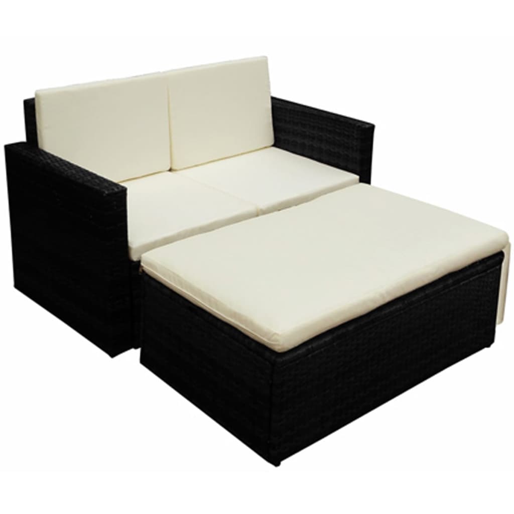 2-delige Loungeset met kussens poly rattan zwart is nu te koop bij PeponiXL, paradijselijk wonen!