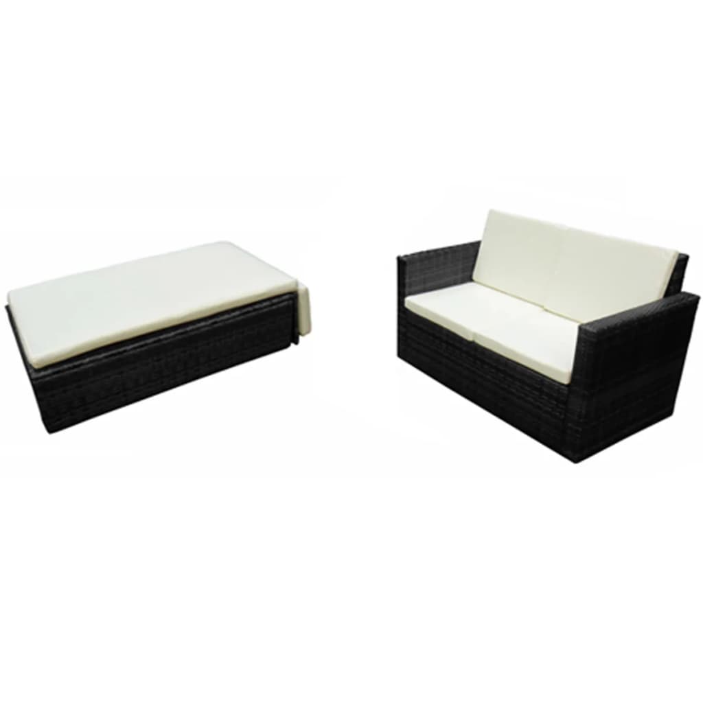 2-delige Loungeset met kussens poly rattan zwart is nu te koop bij PeponiXL, paradijselijk wonen!
