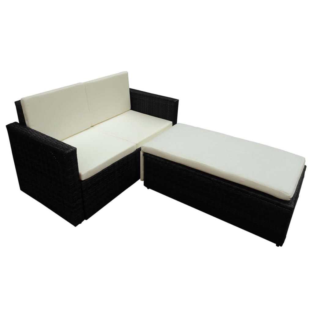 2-delige Loungeset met kussens poly rattan zwart is nu te koop bij PeponiXL, paradijselijk wonen!
