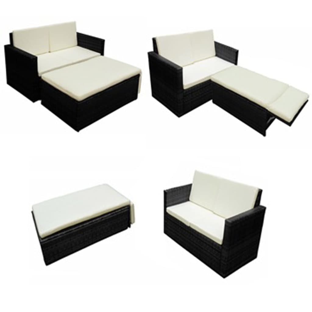 2-delige Loungeset met kussens poly rattan zwart is nu te koop bij PeponiXL, paradijselijk wonen!