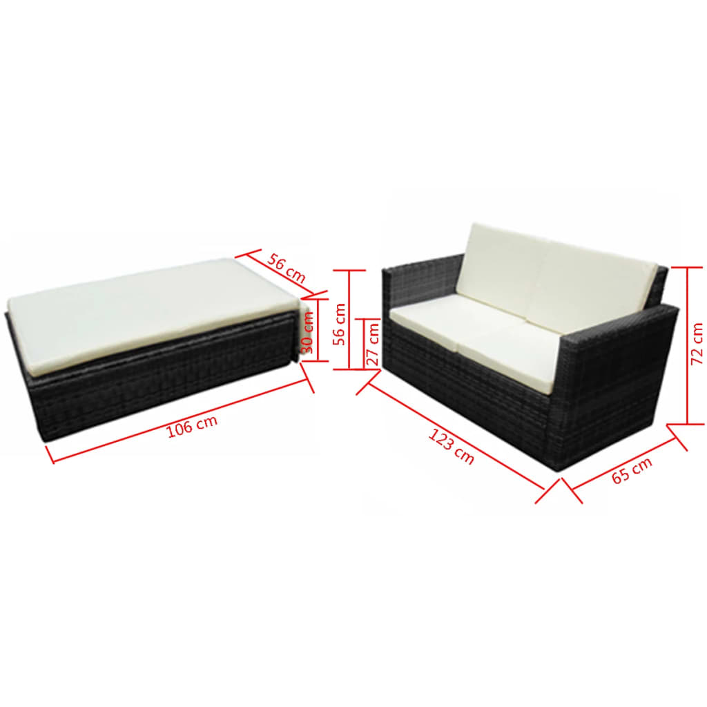 2-delige Loungeset met kussens poly rattan zwart is nu te koop bij PeponiXL, paradijselijk wonen!