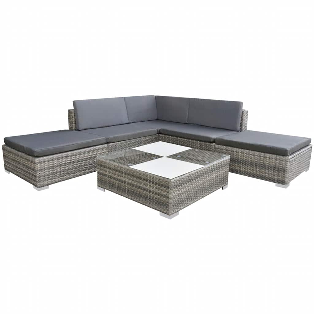 6-delige Loungeset met kussens poly rattan grijs is nu te koop bij PeponiXL, paradijselijk wonen!