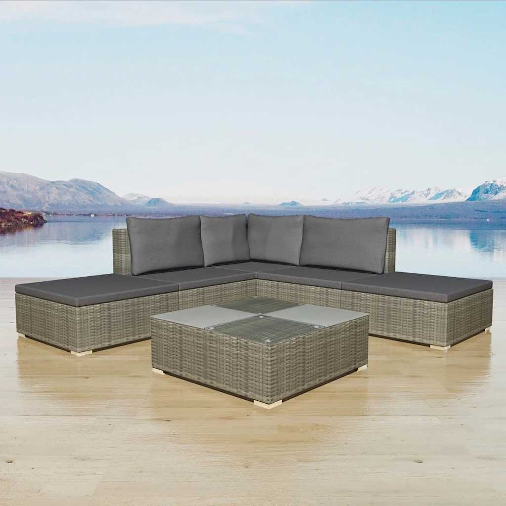 6-delige Loungeset met kussens poly rattan grijs is nu te koop bij PeponiXL, paradijselijk wonen!