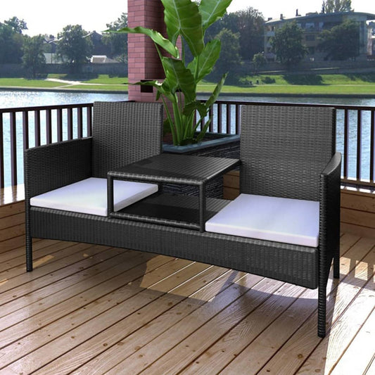Tuinbank 2-zits met tafeltje poly rattan zwart is nu te koop bij PeponiXL, paradijselijk wonen!