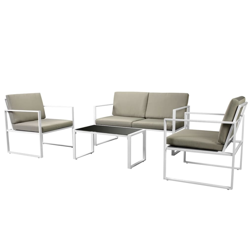 4-delige Loungeset met kussens staal wit is nu te koop bij PeponiXL, paradijselijk wonen!