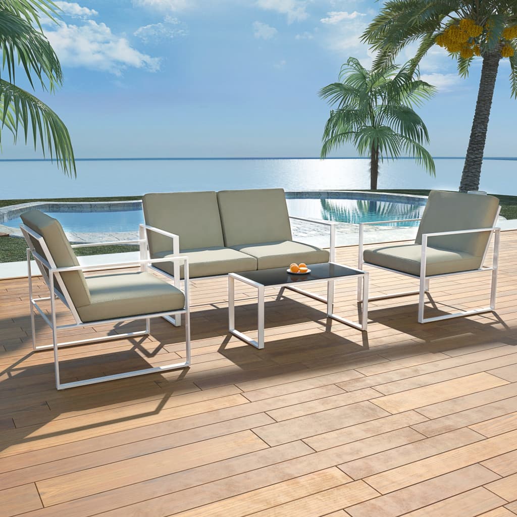 4-delige Loungeset met kussens staal wit is nu te koop bij PeponiXL, paradijselijk wonen!
