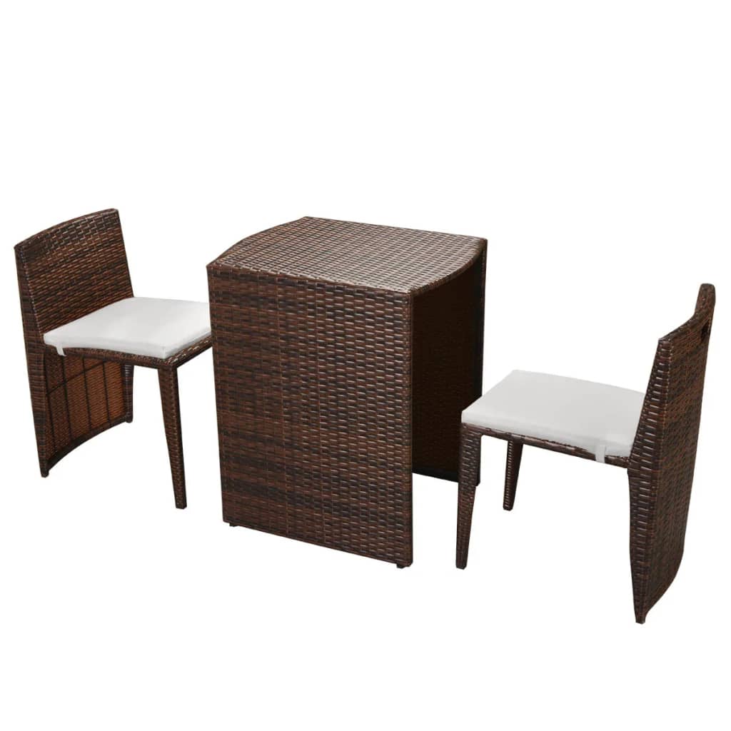 3-delige Bistroset met kussens poly rattan bruin is nu te koop bij PeponiXL, paradijselijk wonen!