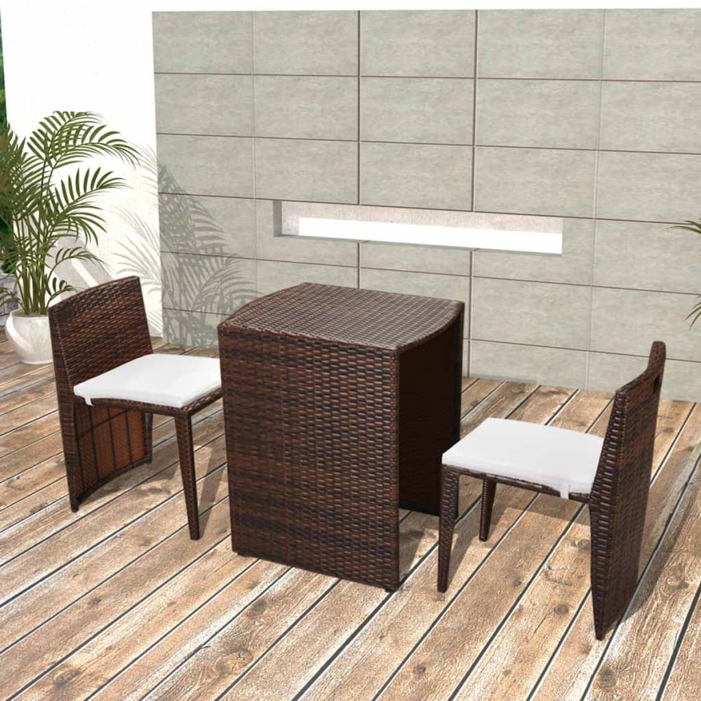 3-delige Bistroset met kussens poly rattan bruin is nu te koop bij PeponiXL, paradijselijk wonen!