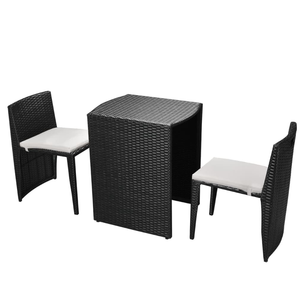 3-delige Bistroset met kussens poly rattan zwart is nu te koop bij PeponiXL, paradijselijk wonen!