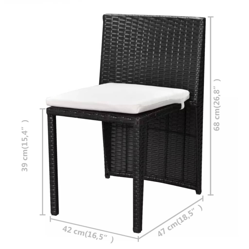 3-delige Bistroset met kussens poly rattan zwart is nu te koop bij PeponiXL, paradijselijk wonen!