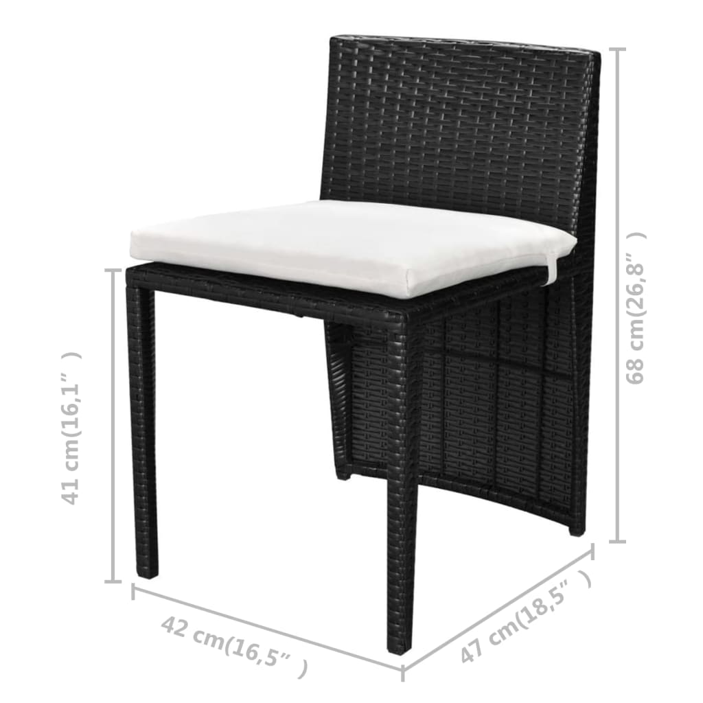 3-delige Bistroset met kussens poly rattan zwart is nu te koop bij PeponiXL, paradijselijk wonen!