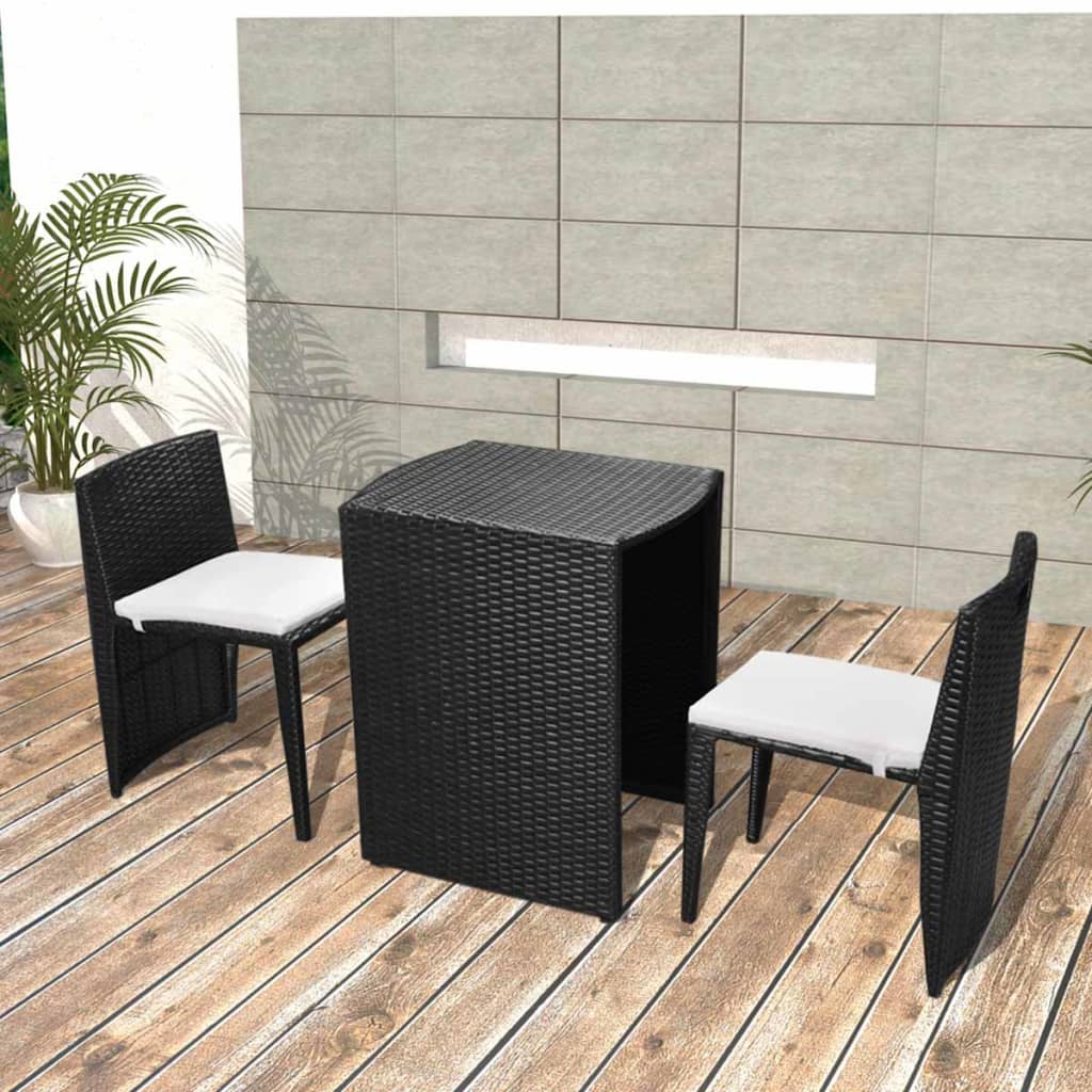 3-delige Bistroset met kussens poly rattan zwart is nu te koop bij PeponiXL, paradijselijk wonen!
