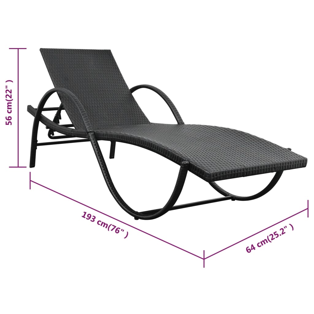 Ligbed met kussen poly rattan zwart is nu te koop bij PeponiXL, paradijselijk wonen!