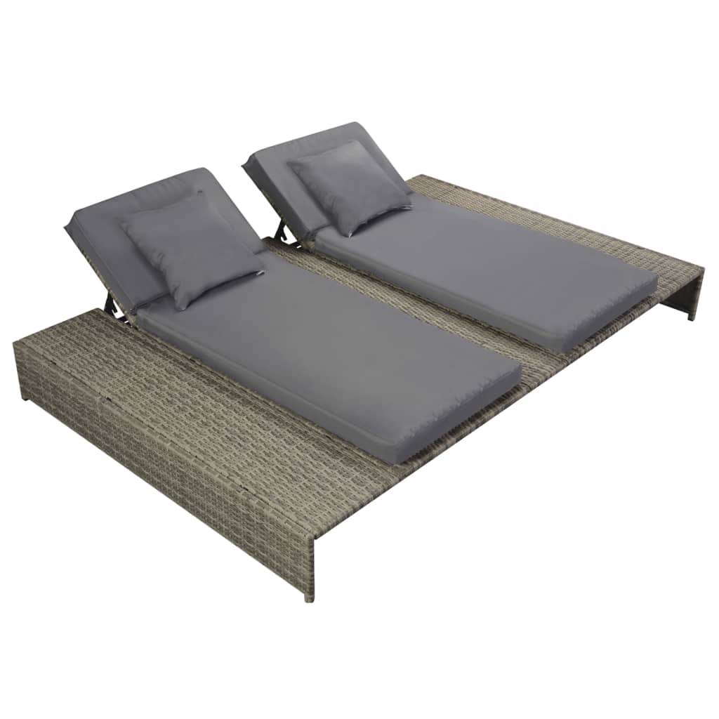 Ligbed met kussen tweepersoons poly rattan grijs