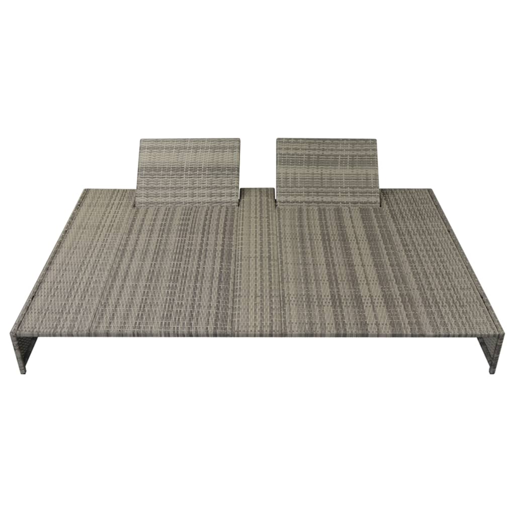 Ligbed met kussen tweepersoons poly rattan grijs