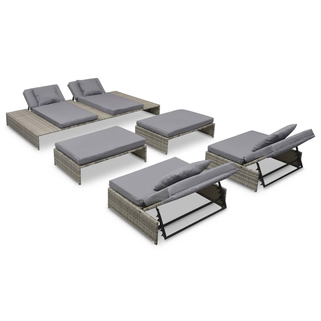 5-delige Loungeset met kussens poly rattan grijs is nu te koop bij PeponiXL, paradijselijk wonen!