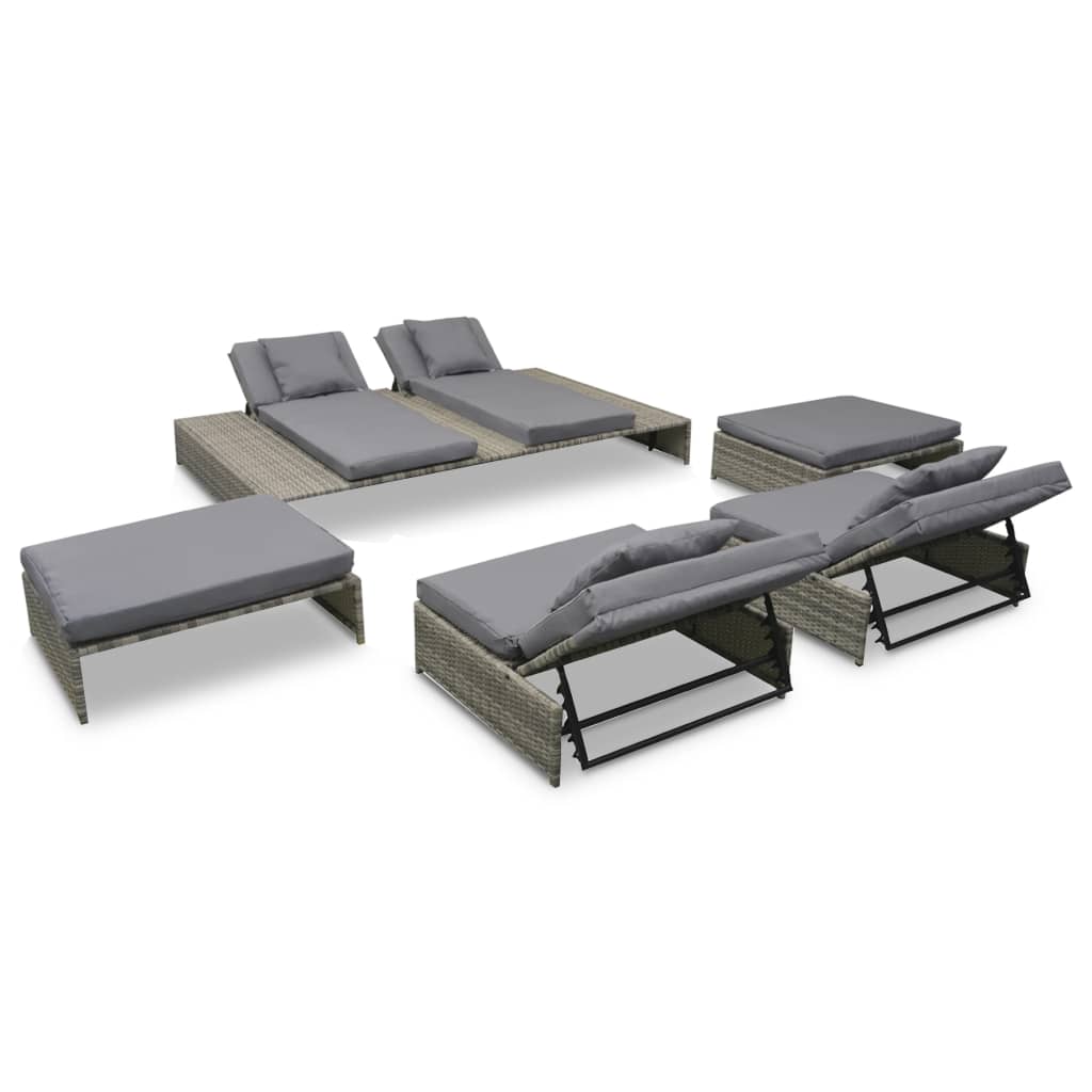 5-delige Loungeset met kussens poly rattan grijs is nu te koop bij PeponiXL, paradijselijk wonen!