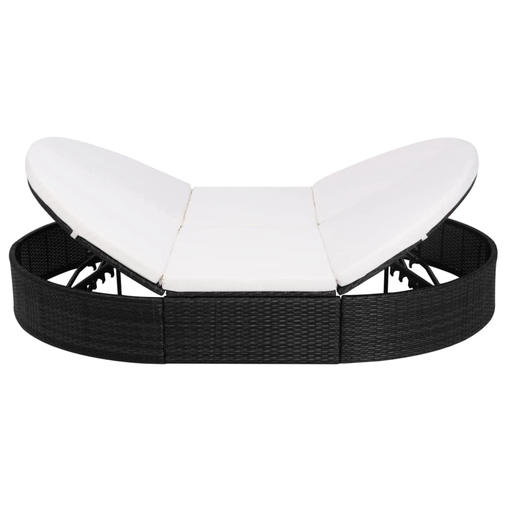 Loungebed met kussen poly rattan zwart is nu te koop bij PeponiXL, paradijselijk wonen!