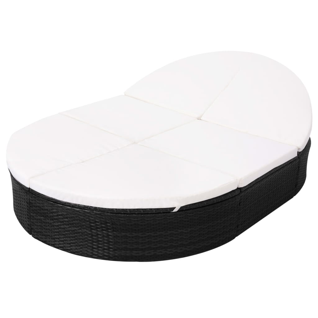 Loungebed met kussen poly rattan zwart is nu te koop bij PeponiXL, paradijselijk wonen!
