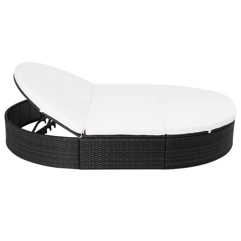Loungebed met kussen poly rattan zwart is nu te koop bij PeponiXL, paradijselijk wonen!