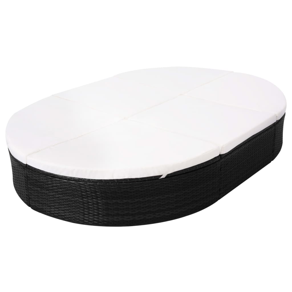 Loungebed met kussen poly rattan zwart is nu te koop bij PeponiXL, paradijselijk wonen!